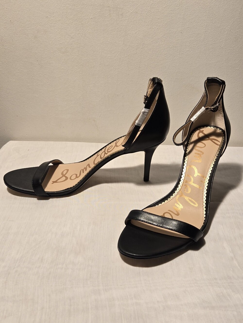 Sam Edelman Black Leather Ankle-Strap Stilettos